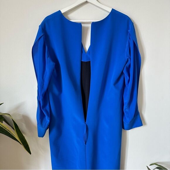Dorothee Schumacher Silk Long Split Sleeve Notch V Neck Dress in Blue - Picture 8 of 8